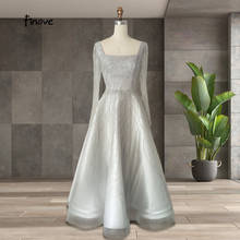 Finove 2021 silver grey Luxury A-Line Evening Dresses Beading Gowns 2021 squared neckline dress  femme robe Sexy For Women Party 2024 - buy cheap