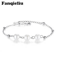 Fanqieliu-pulsera fina de Plata de Ley 925 para mujer, brazalete con abalorios de pera, cadenas extendidas, FQL20327 2024 - compra barato