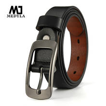 MEDYLA-Cinturón de cuero genuino para mujer, hebilla de alfiler de aleación, Vintage, marca de lujo 2024 - compra barato
