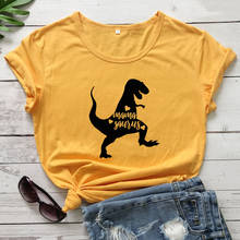 Camiseta estampa de dinossauro mamãe sauro, camiseta feminina de algodão jurássico com manga curta 2024 - compre barato