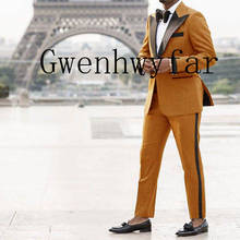 2020 оранжевый Мужской костюм осень зима приталенный мужской пиджак остроконечные лацканы элегантный блейзер для бизнеса свадебный смокинг Брюки Gwenhwyfar 2024 - купить недорого