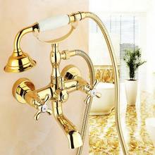 Luxury Gold Color Brass Bathroom Bath Tub Faucet Taps Dual Holder Telephone Style Wall Mounted Ktf123 2024 - buy cheap
