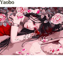 Pintura redonda inteiramente quadrada 5d diamantes japonesa anime menina flor imagem imitação de diamante mosaico bordado recém-chegado 2024 - compre barato