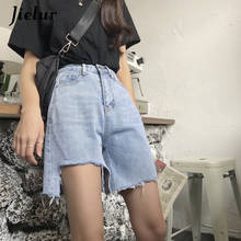 Jielur Streetwear Blue Denim Shorts Fashion Vintage Irregular Cutting Jeans Woman High Waist Casual Boyfriends Shorts Vaqueros 2024 - buy cheap