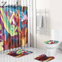 Zeegle Shower Curtain and Bath Mat Set Anti Slip Bathroom Toilet Pedestal Rug Foot Mat Waterproof Bathroom Curtain Toilet Set 2024 - buy cheap