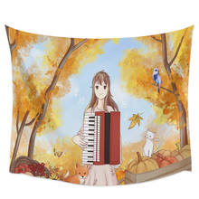 Autumn Anime Girl Fox Cat Tapestry Wall Hanging Home Wall Decor Bedroom Tapestry Yoga Mat Picnic Mat 2024 - buy cheap