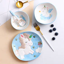 Детская посуда, мультяшный Единорог, керамическая Бытовая столовая миска, тарелка, креативная Милая чашка для завтрака, большая миска для лапши, обеденные тарелки 2024 - купить недорого