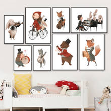 Musician Animals Rabbit Fox Bear Deer Violin Piano Drum Wall Art Print Canvas Painting Nordic Poster Decor Pictures kids Room 2024 - buy cheap