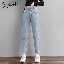 syiwidii boyfriend jeans for women vintage elastic high waist mom jeans women casual denim pants solid street style harem pants 2024 - buy cheap