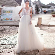 Winsome/Свадебные платья трапециевидной формы с v-образным вырезом и длинными рукавами; Элегантное кружевное свадебное платье; vestido noiva sereia 2024 - купить недорого
