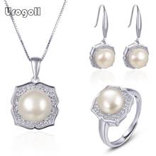 Luxury Pure 925 Sterling Silver Jewelry Set Freshwater Pearl Zircon Flower Necklace Earrings Ring Classic Gift For Woman Girl 2024 - buy cheap