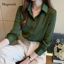 2020 Autumn All-match Solid Single-breasted Cardigan Long Sleeve Shirt Satin Casual Turn-down Collar Women Blouses Blusas 11053 2024 - buy cheap