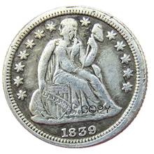 Us 1839 p/s liberdade sentado moeda de cópia chapeada prata dime 2024 - compre barato