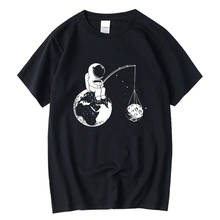 Син Мужская футболка высокого качества 100% хлопок Повседневная одежда с коротким рукавом Одежда забавного дизайна астронавт печати Футболка с О-образным вырезом, Мужская футболка tee 2024 - купить недорого