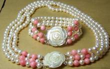 Wonderful Lucky Jewelry Natural freshwater pearl 3 row pearl necklace and bracelets Coral necklace clasp  wide fshipping 2024 - buy cheap
