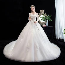 Robe De Soriee Long Sleeve Wedding Dress Lace With Court Train Appliques Elegant Gown robe de mariee vestidos de fiesta 2021 2024 - buy cheap