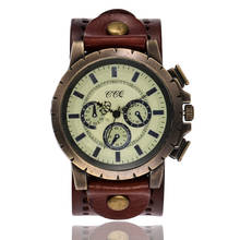 Vintage Genuine Leather Three Eyes Dial Watches Casual Luxury Men Antique Wrist Watch Quartz Watch CCQ Relogio Masculino 2024 - buy cheap