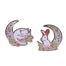 Cute bunny kawaii cat beautiful flowers moon enamel pin gaze upon the stars and dream of adventures far and wide! 2024 - buy cheap