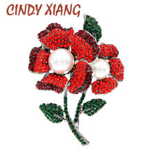 Cindy xiang strass e imitação pérola flor broches para as mulheres elegante pino vermelho azul cristal broche de casamento jóias presentes 2024 - compre barato