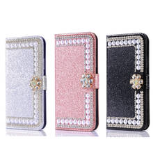 Capa de couro para samsung aung, s21fe, s20fe, s20 plus, s20ultra, a11, a01, a70e, j2 pro, s5, com strass, perolado brilhante, slot para cartão, carteira 2024 - compre barato