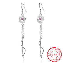 New Fashion Cherry Blossom Flower Wave Tassel Earrings For Women Girl Gift 925 Sterling Silver Earrings brincos S-E669 2024 - buy cheap