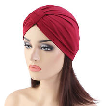 Feminino cor sólida turbante algodão elástico boné headwear para muçulmano hijab 2024 - compre barato