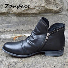 ZANPACE-Botines de piel sintética con punta redonda para Mujer, zapatos de tacón bajo con cremallera y plataforma, talla grande 43, Invierno 2024 - compra barato