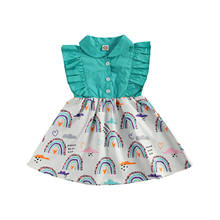 2021 0-5Y Toddler Baby Girls Casual Dress Button Ruffle Sleeveless Turn-down Collar Patch Rainbow Print A-line Dress Kids Summer 2024 - buy cheap