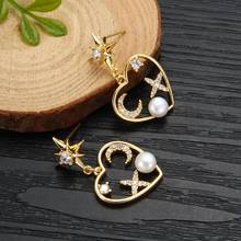 Coeufuedy Trendy Pearl Earrings Freshwater Pearl Heart Drop Dangle Earrings For Women Gift Zircon Earrings Jewelry New 2024 - buy cheap