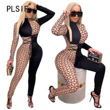 O Neck Long Sleeve Cool Print Skinny Jumpsuits Sexy Tight Club Party Lady Fashion Sheath Bodysuits 2024 - buy cheap