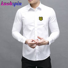 Camisa masculina de manga longa, camisa slim 2019 de algodão puro de alta qualidade para homens plus size 2024 - compre barato