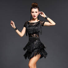 new Latin Dance Dress Girls Kids adult Modern Ballroom tassel Fringe Salsa Tango Dance Wear Black Performance Stage Wear 2024 - buy cheap