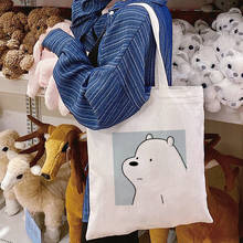 Divertido urso dos desenhos animados impressão senhoras bolsas de pano lona sacola de compras viagem feminina reutilizável ombro shopper bags 2024 - compre barato