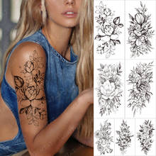 Waterproof Temporary Tattoo Sticker Minimalist Line Flowers Tatto Peony Plum Rose Lotus Body Art Arm Fake Sleeve Tatoo Women 2024 - buy cheap