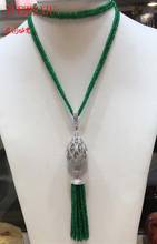 hot sell new natural green JADE micro inlay zircon big water drop pendant tassel necklace long sweater chain fashion jewelry 2024 - buy cheap