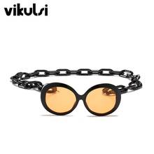 Новые крутые большие солнцезащитные очки Женские Ретро брендовые дизайнерские солнцезащитные очки с цепочкой женские солнцезащитные очки круглые очки UV400 2024 - купить недорого