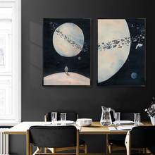 Pintura em tela de astronauta para parede, arte de parede para sala de estar, poster espacial, universo, planetas, nórdico, preto e branco 2024 - compre barato