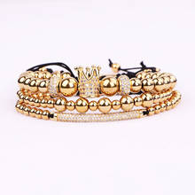 New Fashion Luxury CZ Micro Pave Crown Charm Stainless Steel Beads Friendship Macrame Bracelet Women Men 2024 - buy cheap