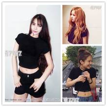 kpop Korean Celebrity dance show korean black sexy Short sleeved slim T shirt women summer casual tshirt ladies O-Neck tees tops 2024 - buy cheap