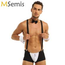 Mens Cosplay Maid Uniforms Gay Boxer Briefs+Suspender Bowtie Collar Bracelets Lingerie Set Erotic French Servant Tuxedo Costume 2024 - buy cheap