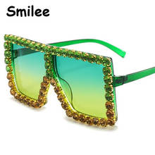 Gafas de sol cuadradas con cristales brillantes para mujer, anteojos de sol femeninos de gran tamaño, de diseñador de lujo, con gradiente verde, 2021 2024 - compra barato