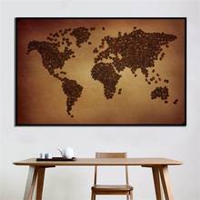 225*150cm The World Map Made of Coffee Beans Non-woven Canvas Painting Vintage Wall Art Poster Living Room Home Decoration 2024 - buy cheap