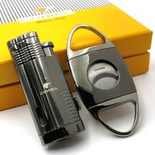 COHIBA Black Metal Cigar Windproof Lighter 3 Torch Flame Cigarette Cigar Refillable Lighters With Punch Cutter Set 2024 - buy cheap