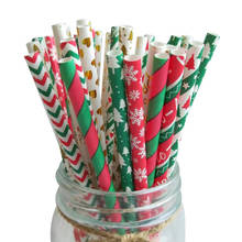 25pcs Christmas theme environmentally friendly degradable disposable paper straw kraft paper creative party wedding props 2024 - buy cheap