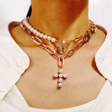 New Vintage Artificial Pearl Cross Head Coin Chain Necklaces For Women Boho Fashion  Pendant Gold Necklace Jewelry Party Gift 2024 - buy cheap