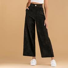 Fashion Women Winter Wide Leg High Waist Solid Slant Pocket Corduroy Long Pants 2024 - buy cheap