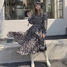 Jielur-vestido feminino, moda primavera, com decote em v, retrô, com manga comprida, cintura alta, para moças, floral 2024 - compre barato