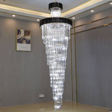 Large Top Long Crystal Led Chandeliers Hotel Hall Living Room Luxury Multi-layer Staircase Lighting Black Stainless Steel Light 2024 - buy cheap