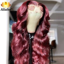 Transparent Peruvian Body Wave Wig 99J Red Burgundy Pre-Plucked Human Hair Wigs 180% Remy Hair Lace Part Wig For Black Women 2024 - buy cheap