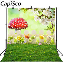 Capisco photography backdrops green bokeh mushroom fence grassland colorful egg baby child easter photo background photophone 2024 - buy cheap